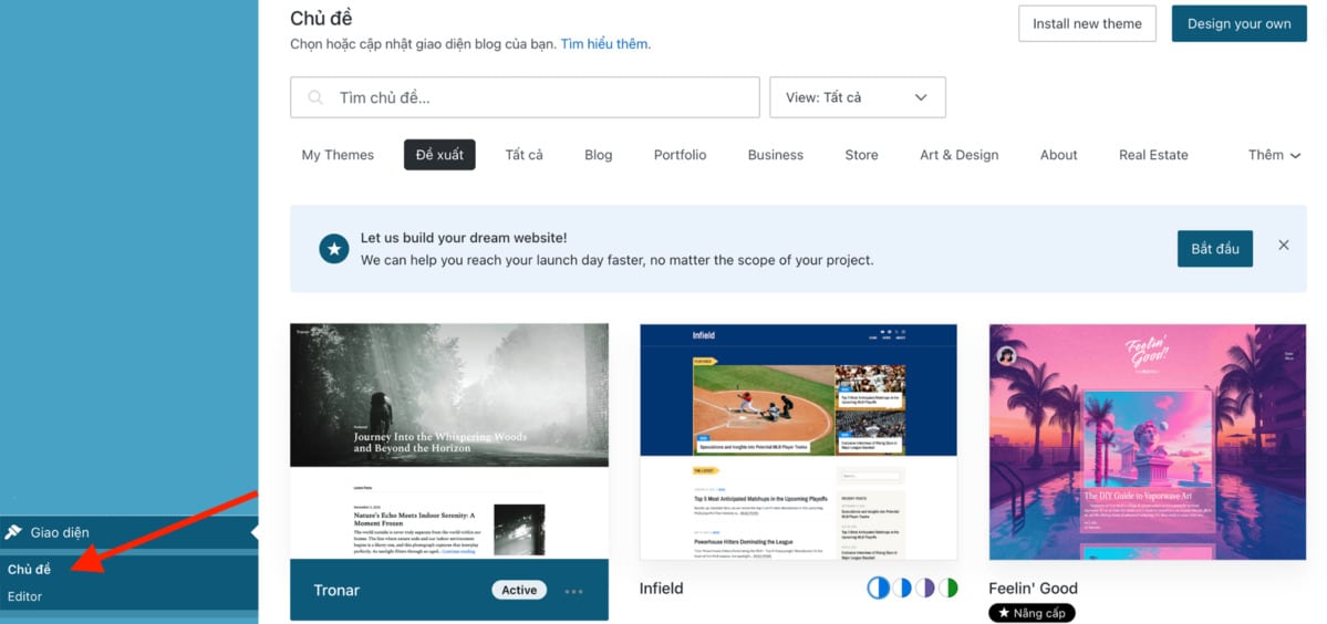 chọn chủ đề wordpress (theme)