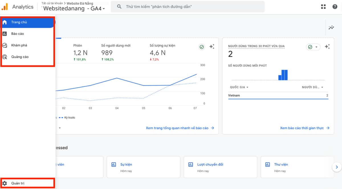 truy cập tài khoản google analytics đã đăng ký