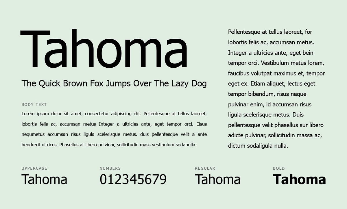 font chữ website tahoma được sử dụng phổ biến