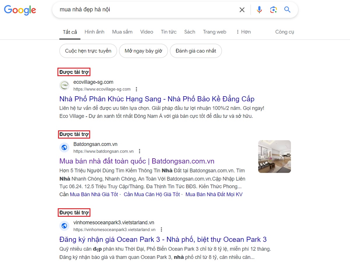 marketing website bất động sản với google ads